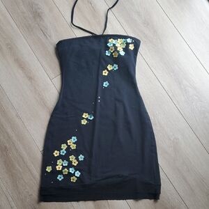 Petticord Vintage Floral Black Mini Dress Size M Made In USA